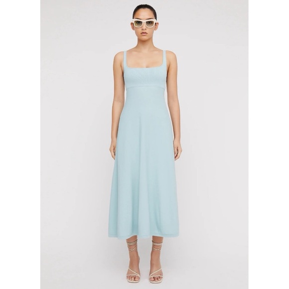Scanlan Theodore Dresses & Skirts - Scanlan Theodore Crepe Knit Square Neck Dress (Sz XS) Midi Light Blue Aqua